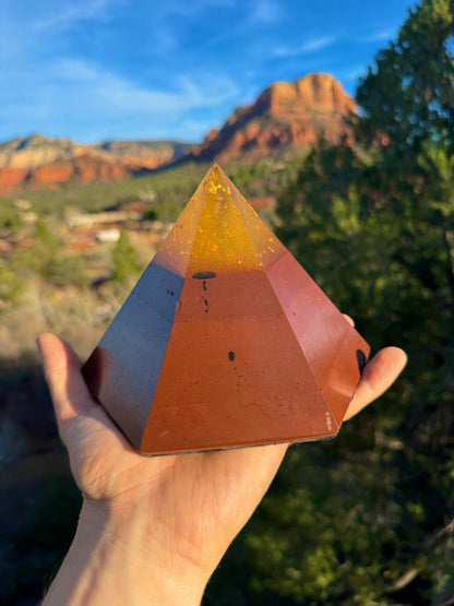 'Manipura' Red Sun Dodecahedron orgone pyramid, alternate angle
