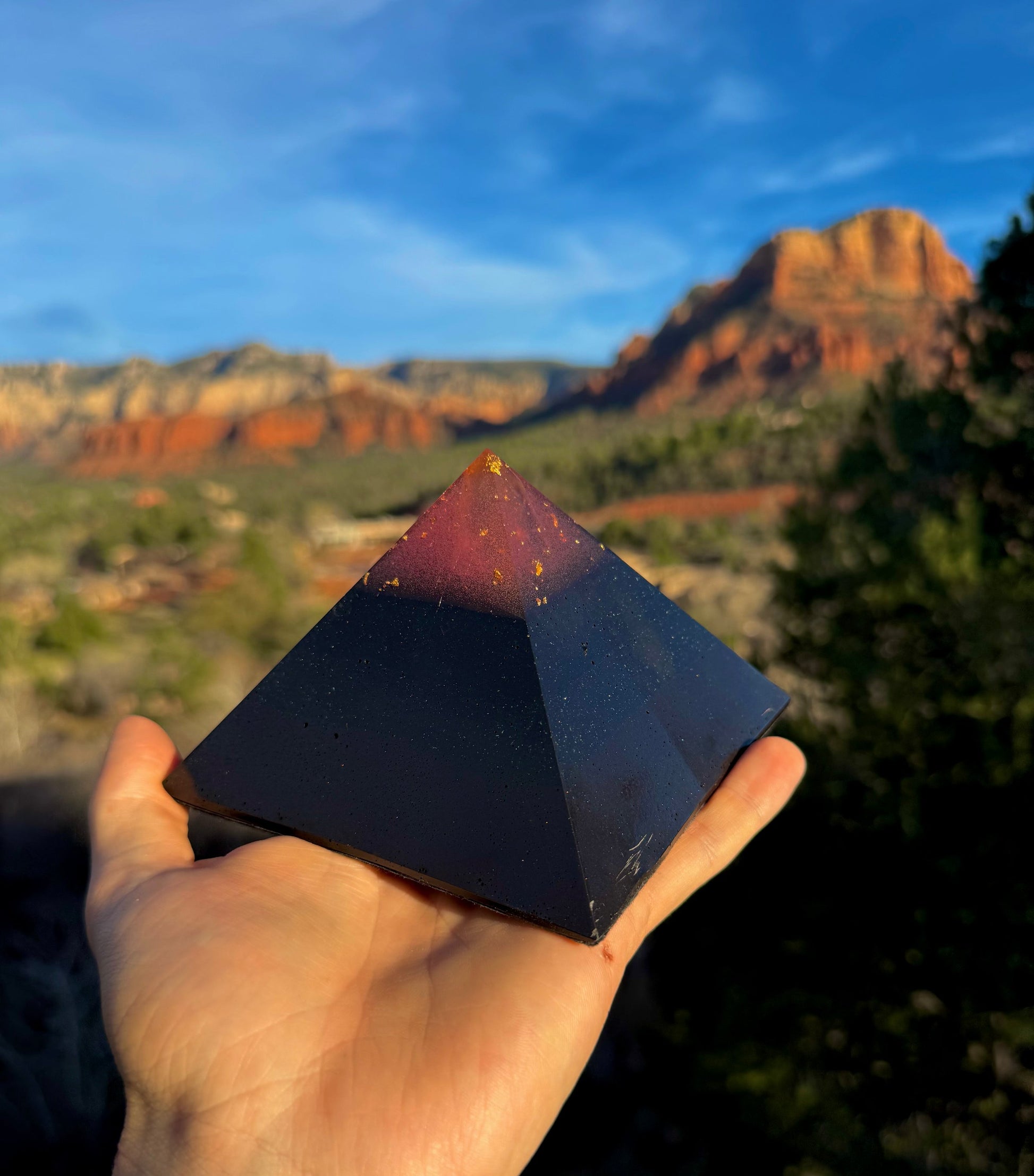 Titanium pink-tipped Black Sun Giza orgone pyramid, additional view