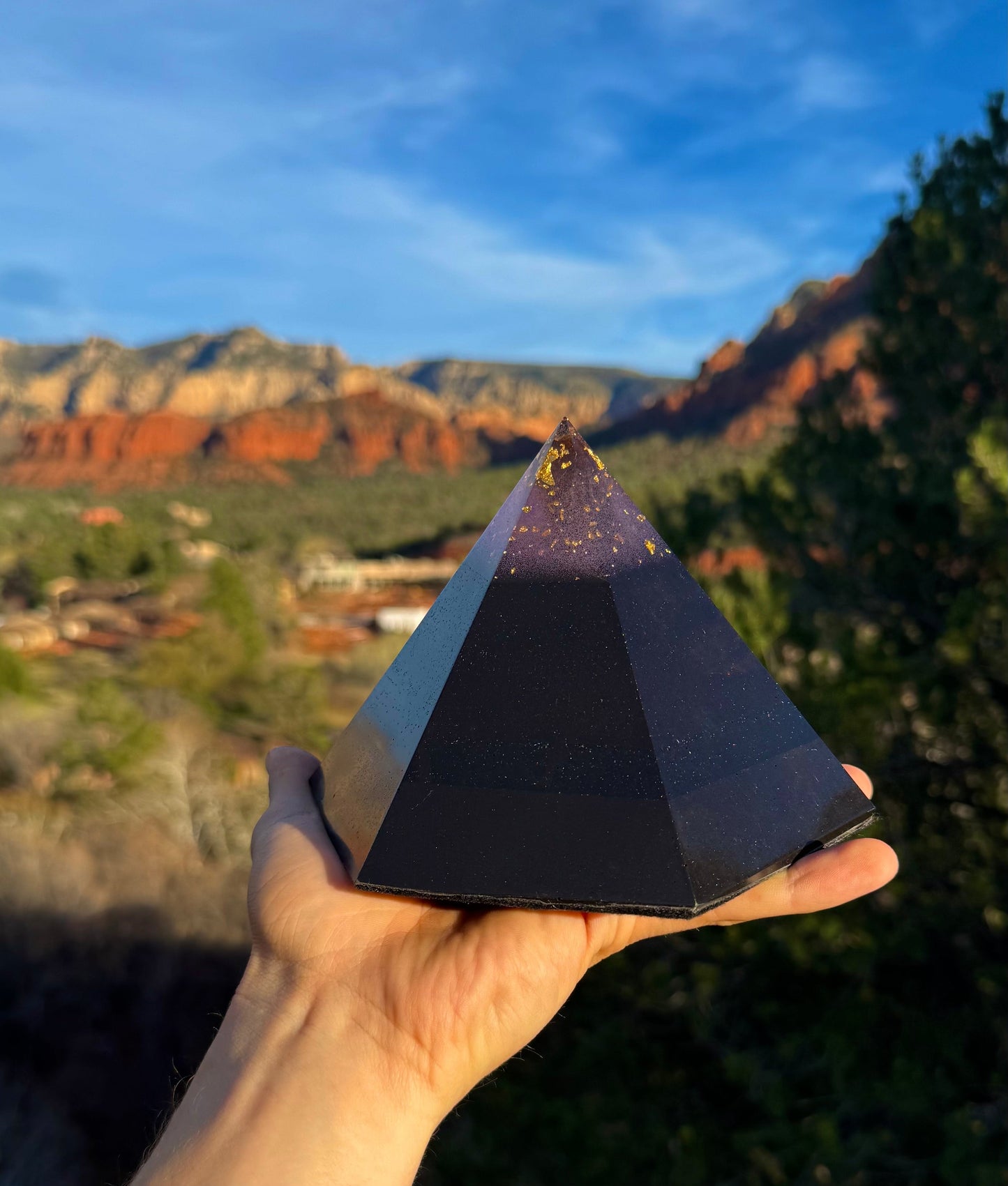Purple 'Ajna' Black Sun Dodecahedron orgone pyramid, alternate angle