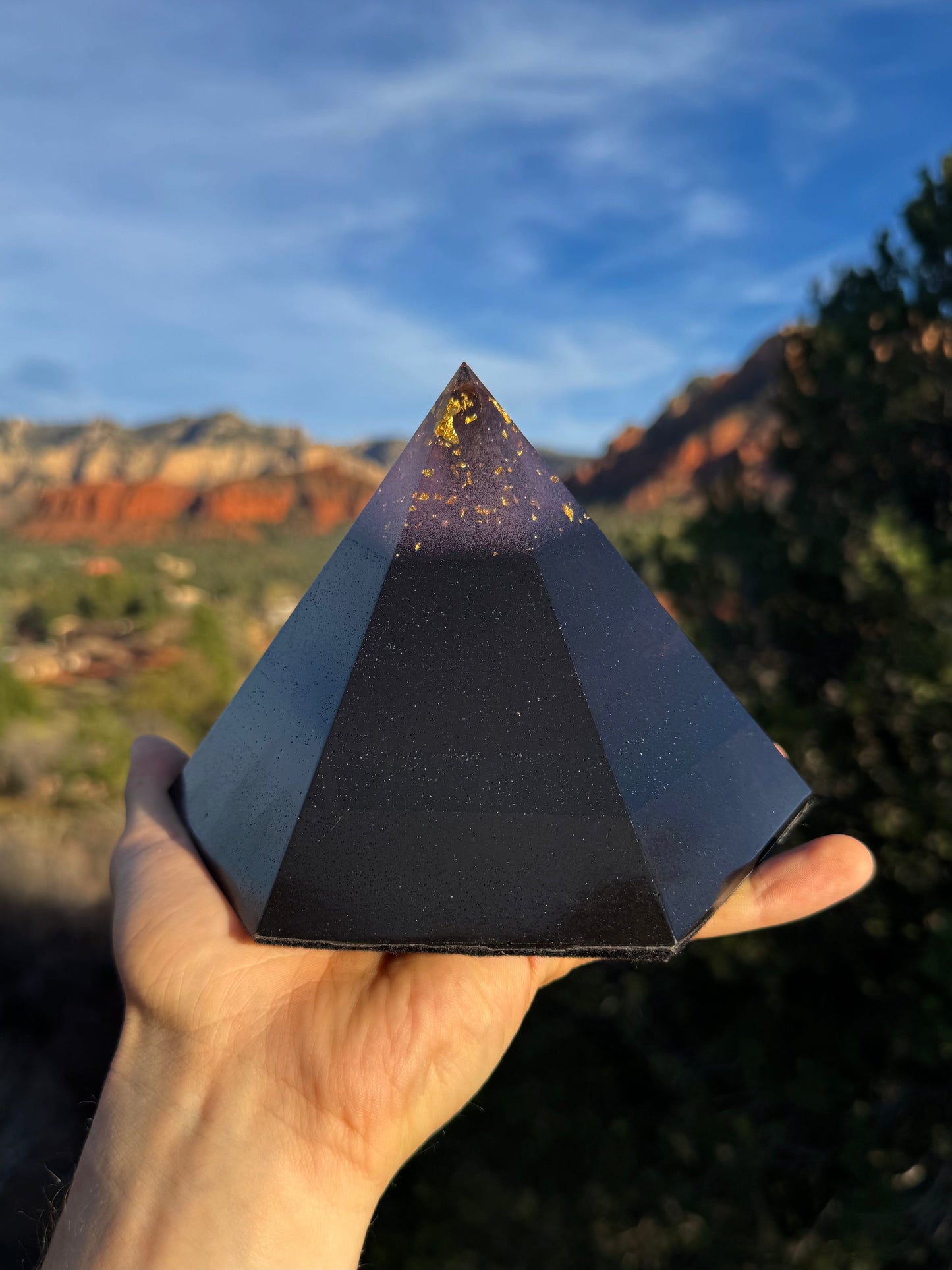 Purple 'Ajna' Black Sun Dodecahedron orgone pyramid, detail view